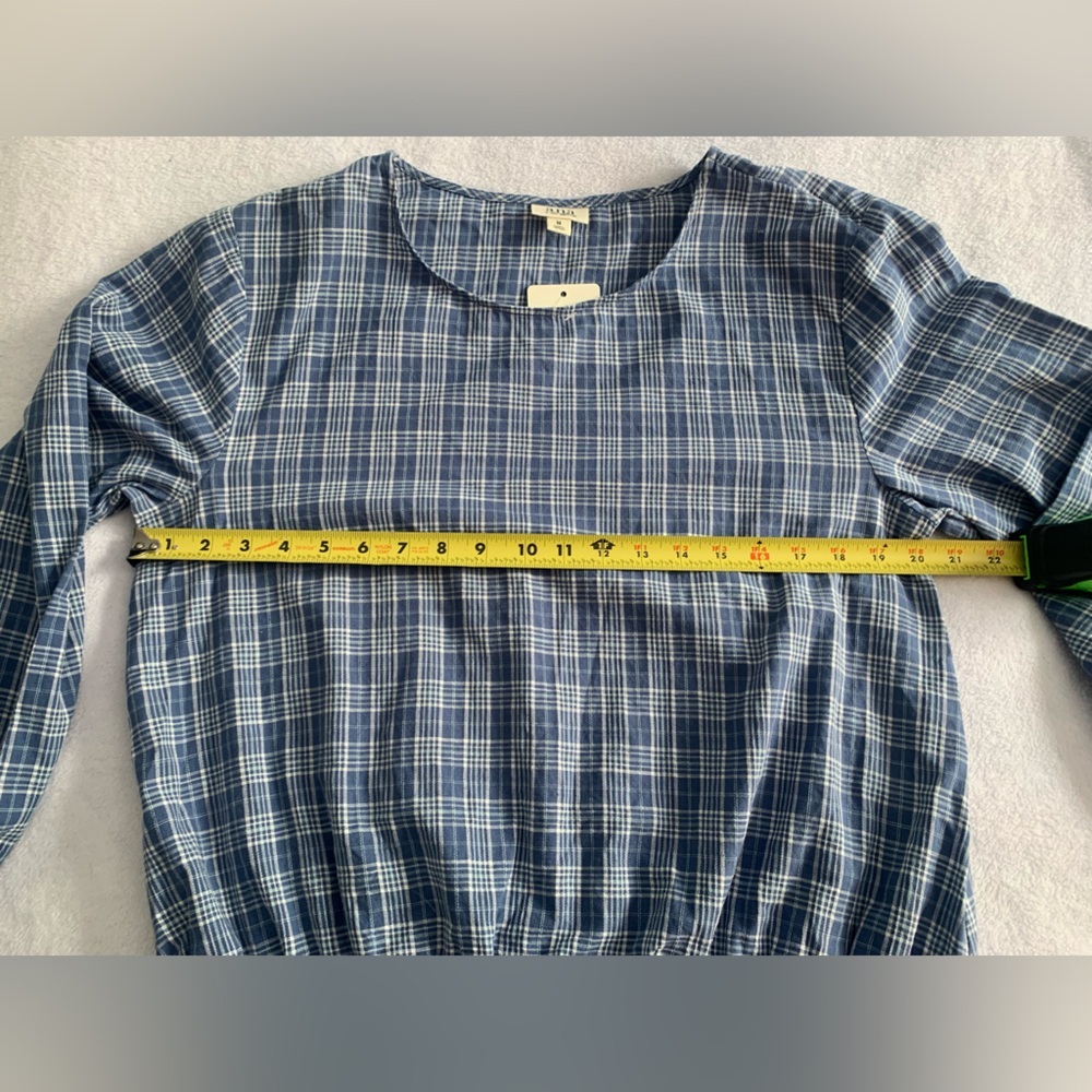 ANA A New Approach NWT Blue Plaid Long Sleeve Boho Peasant Blouse Size M - Picture 10 of 14